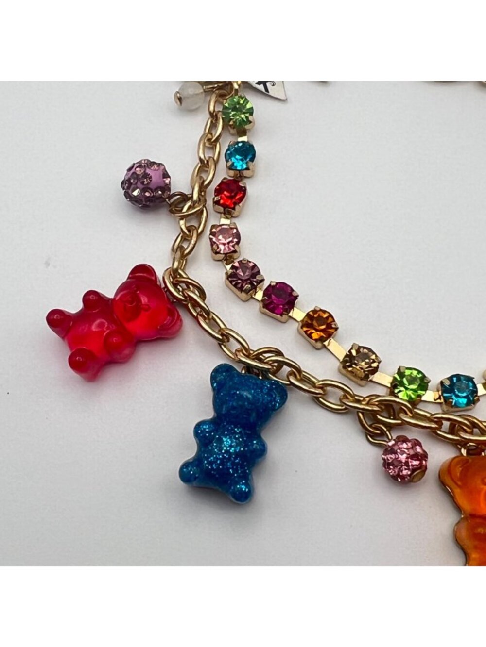 Betsey Johnson Rainbow Gummy Bear Charm Bracelet Rhinestones 8" Gold-Tone NWOT - Picture 2 of 14